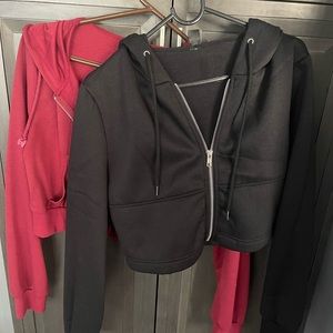 (2) Crop Zip Up Hoodies - Black & Red